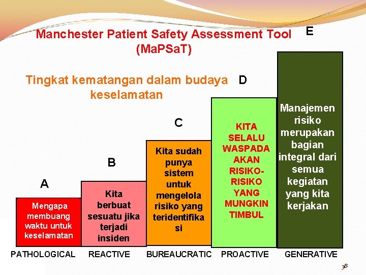 Manchester Patient Safety Assessment Tool (Ma. PSa. T) E Tingkat kematangan dalam budaya D