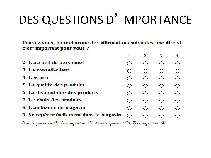 DES QUESTIONS D’IMPORTANCE 