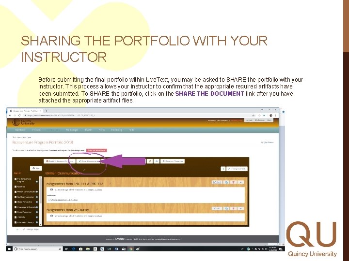 SHARING THE PORTFOLIO WITH YOUR INSTRUCTOR Before submitting the final portfolio within Live. Text,
