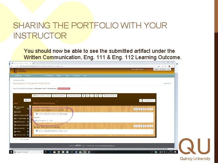 SHARING THE PORTFOLIO WITH YOUR INSTRUCTOR You should now be able to see the