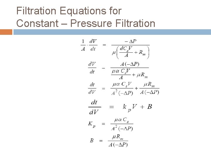 Filtration Equations for Constant – Pressure Filtration 