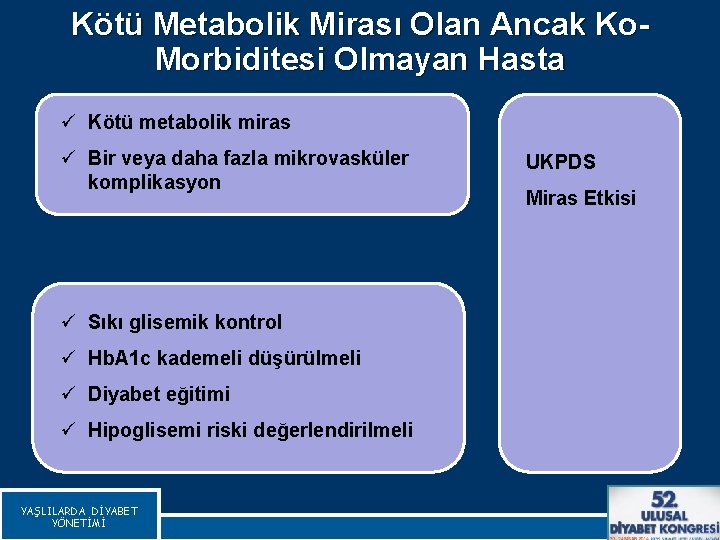 Kötü Metabolik Mirası Olan Ancak Ko. Morbiditesi Olmayan Hasta ü Kötü metabolik miras ü