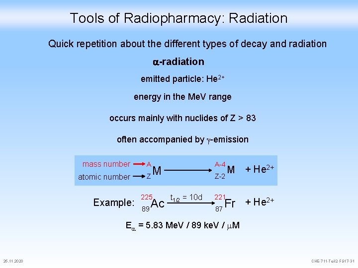 Tools of Radiopharmacy: Radiation Quick repetition about the different types of decay and radiation