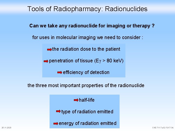 Tools of Radiopharmacy: Radionuclides Can we take any radionuclide for imaging or therapy ?