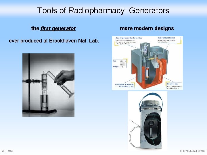 Tools of Radiopharmacy: Generators the first generator more modern designs ever produced at Brookhaven