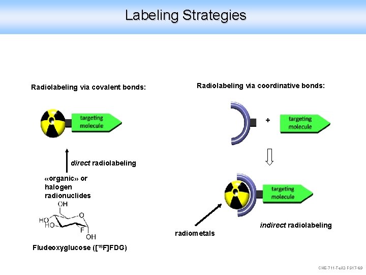 Labeling Strategies Radiolabeling via covalent bonds: Radiolabeling via coordinative bonds: + direct radiolabeling «organic»