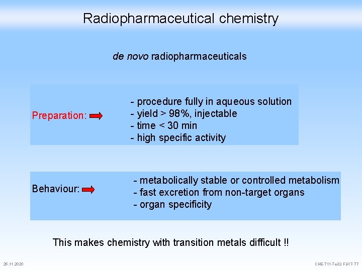 Radiopharmaceutical chemistry de novo radiopharmaceuticals Preparation: - procedure fully in aqueous solution - yield