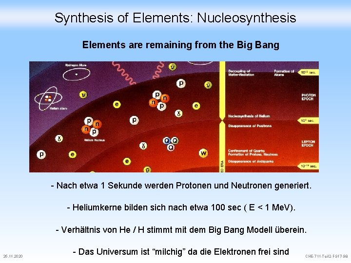 Synthesis of Elements: Nucleosynthesis Elements are remaining from the Big Bang - Nach etwa