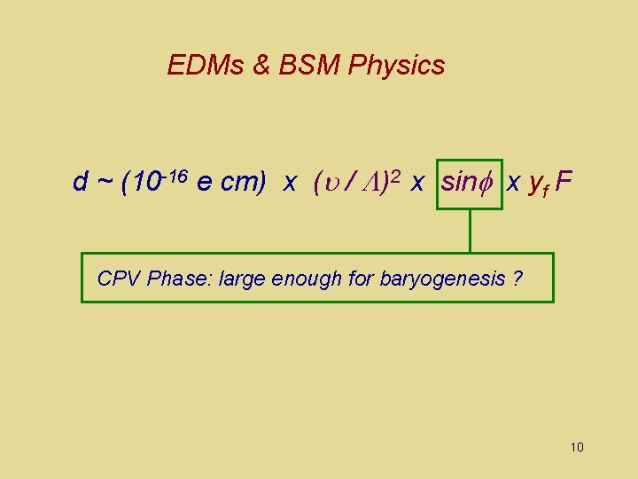 EDMs & BSM Physics d ~ (10 -16 e cm) x (u / )2