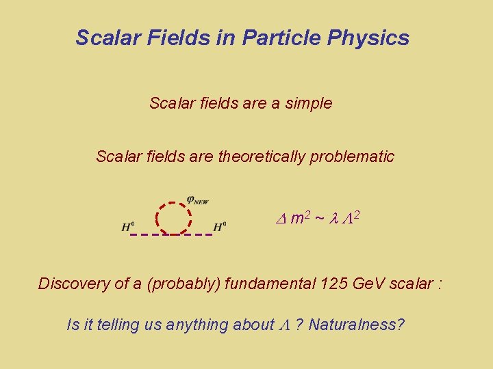 Scalar Fields in Particle Physics Scalar fields are a simple Scalar fields are theoretically