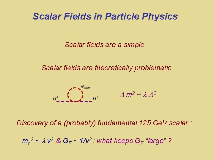 Scalar Fields in Particle Physics Scalar fields are a simple Scalar fields are theoretically