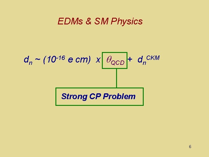 EDMs & SM Physics dn ~ (10 -16 e cm) x QCD + dn.
