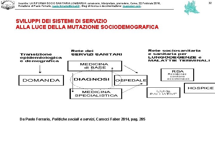 Incontro: LA RIFORMA SOCIO SANITARIA LOMBARDA: conoscere, interpretare, prevedere, Como, 22 Febbraio 2016, Relazione