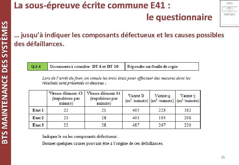 BTS MAINTENANCE DES SYSTÈMES La sous-épreuve écrite commune E 41 : le questionnaire … BTS MAINTENANCE DES SYSTÈMES La sous-épreuve écrite commune E 41 : le questionnaire …