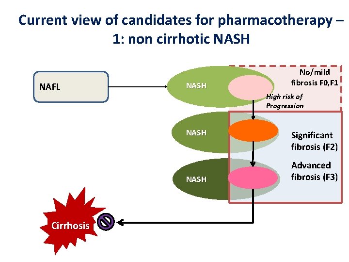 Current view of candidates for pharmacotherapy – 1: non cirrhotic NASH NAFL NASH High