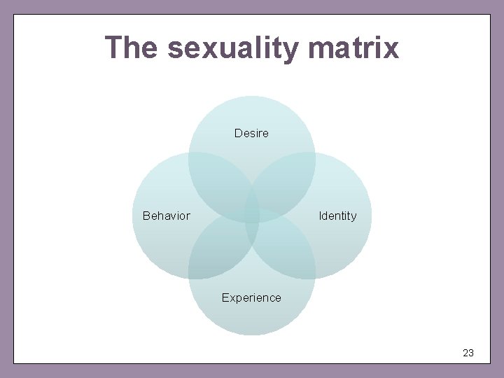 The sexuality matrix Desire Behavior Identity Experience 23 