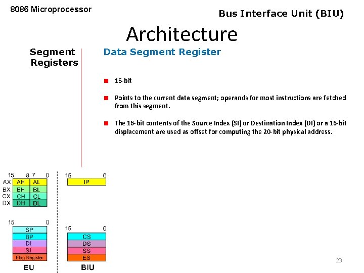 8086 Microprocessor Segment Registers Bus Interface Unit (BIU) Architecture Data Segment Register 16 -bit