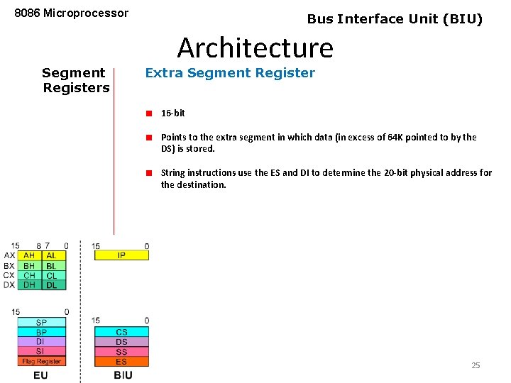 8086 Microprocessor Segment Registers Bus Interface Unit (BIU) Architecture Extra Segment Register 16 -bit