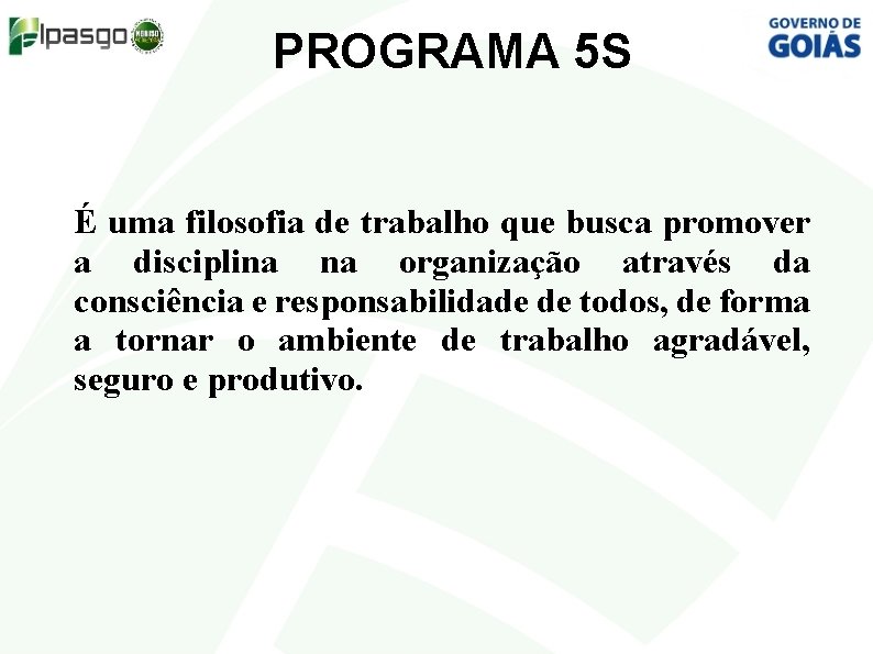 PROGRAMA 5 S É uma filosofia de trabalho que busca promover a disciplina na