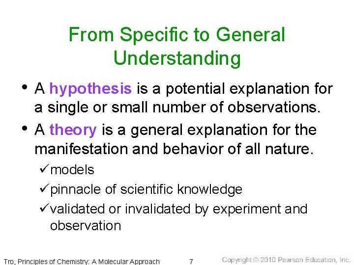 From Specific to General Understanding • A hypothesis is a potential explanation for •