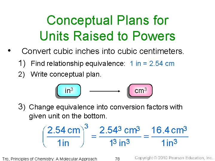 Conceptual Plans for Units Raised to Powers • Convert cubic inches into cubic centimeters.