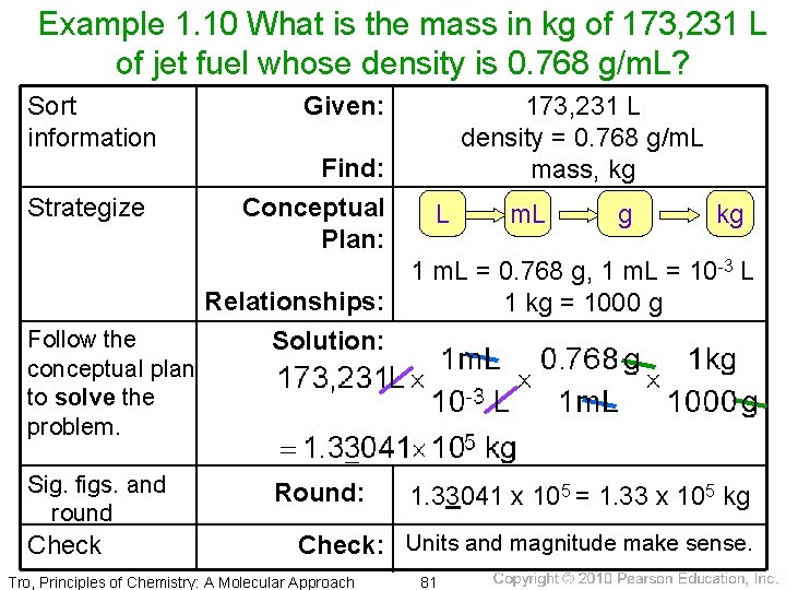 Example 1. 10 What is the mass in kg of 173, 231 L of