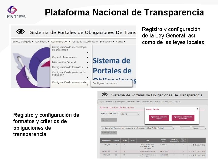 Plataforma Nacional de Transparencia Registro y configuración de la Ley General, así como de