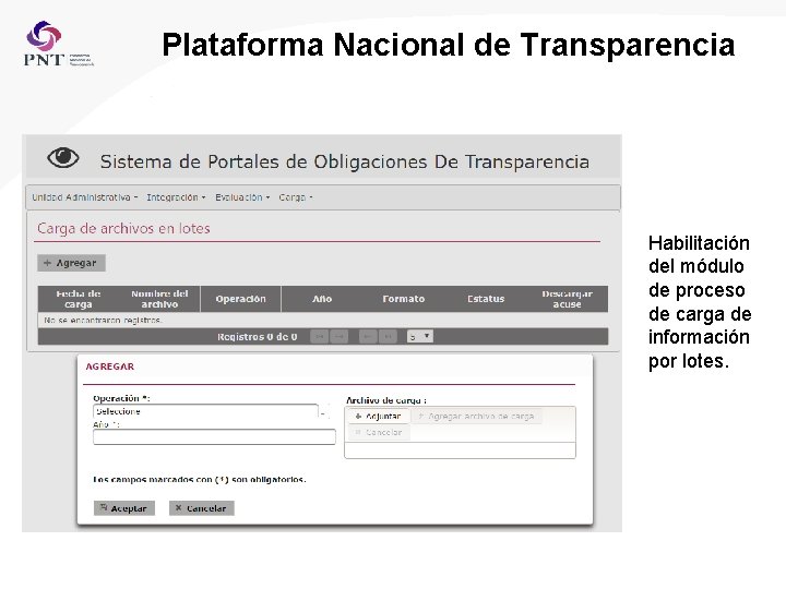 Plataforma Nacional de Transparencia Habilitación del módulo de proceso de carga de información por