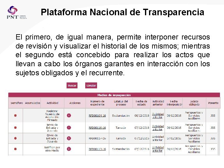 Plataforma Nacional de Transparencia El primero, de igual manera, permite interponer recursos de revisión