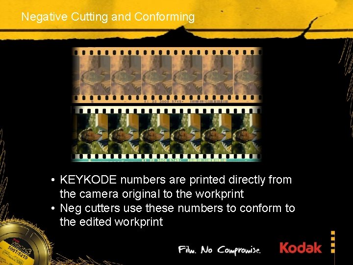 Negative Cutting and Conforming • KEYKODE numbers are printed directly from the camera original