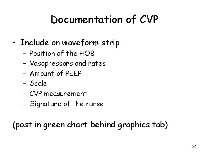 Documentation of CVP • Include on waveform strip – – – Position of the