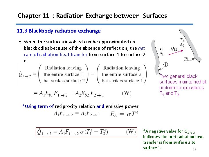 Chapter 11 : Radiation Exchange between Surfaces 11. 3 Blackbody radiation exchange § When