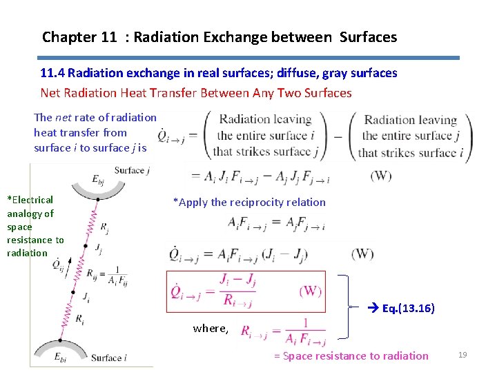 Chapter 11 : Radiation Exchange between Surfaces 11. 4 Radiation exchange in real surfaces;