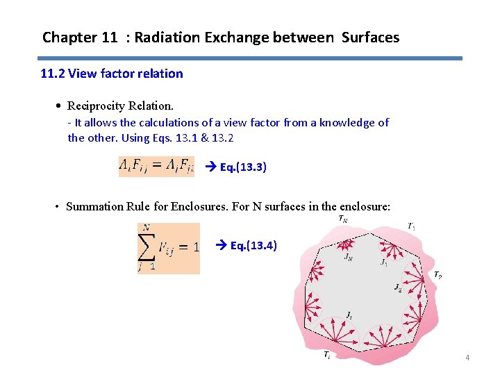 Chapter 11 : Radiation Exchange between Surfaces 11. 2 View factor relation • Reciprocity