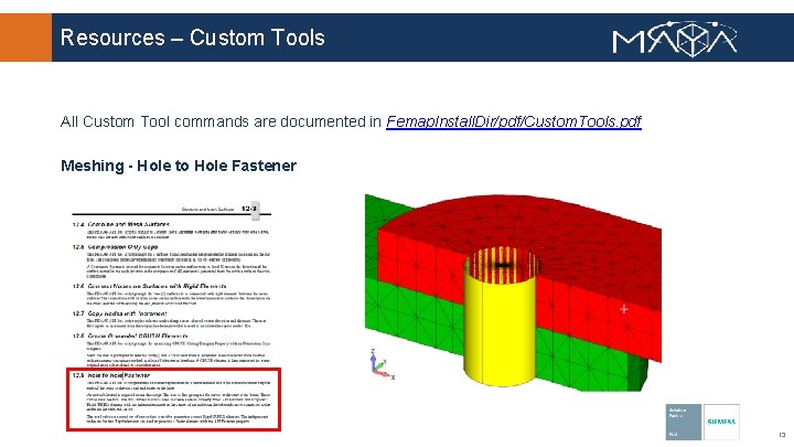 Resources – Custom Tools All Custom Tool commands are documented in Femap. Install. Dir/pdf/Custom.