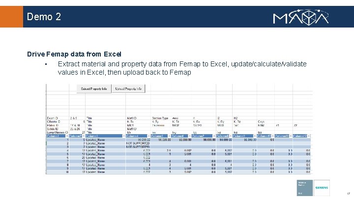 Demo 2 Drive Femap data from Excel • Extract material and property data from