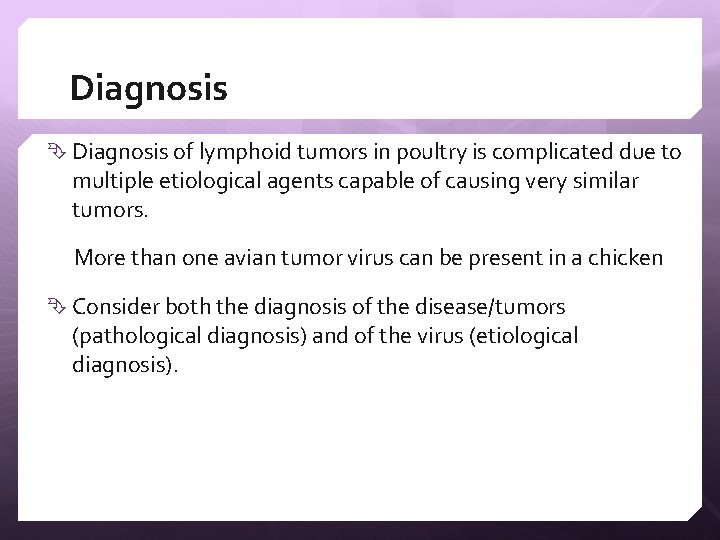 Diagnosis of lymphoid tumors in poultry is complicated due to multiple etiological agents capable