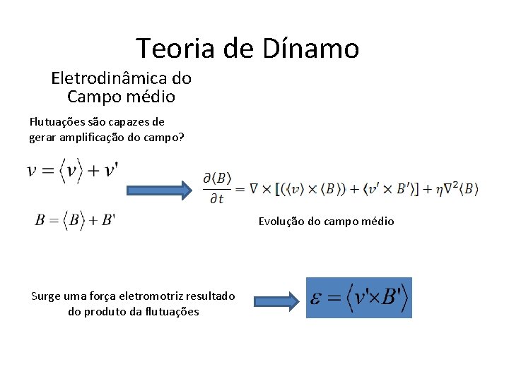 Teoria de Dínamo Eletrodinâmica do Campo médio Flutuações são capazes de gerar amplificação do