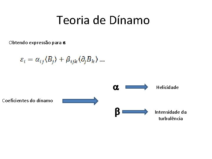 Teoria de Dínamo Obtendo expressão para e a Helicidade Coeficientes do dínamo b Intensidade