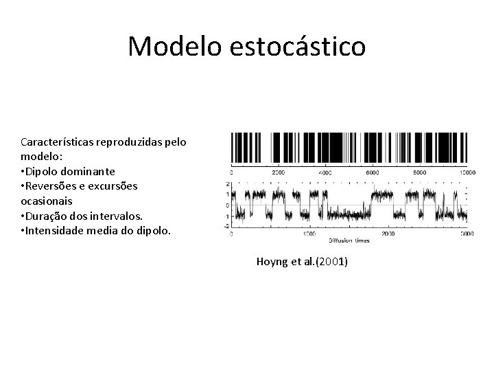 Modelo estocástico Características reproduzidas pelo modelo: • Dipolo dominante • Reversões e excursões ocasionais