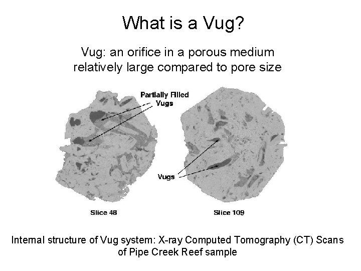 What is a Vug? Vug: an orifice in a porous medium relatively large compared