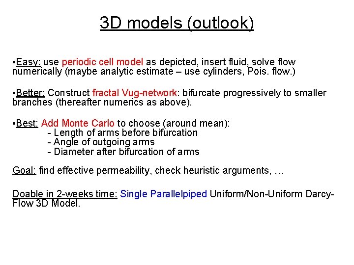 3 D models (outlook) • Easy: use periodic cell model as depicted, insert fluid,