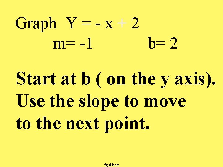 Graph Y = - x + 2 m= -1 b= 2 Start at b