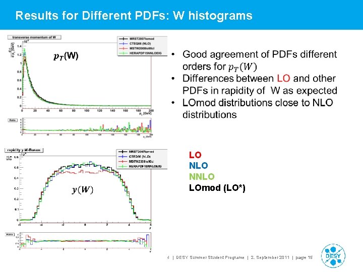 Results for Different PDFs: W histograms LO NNLO LOmod (LO*) Marc Sangel | DESY Results for Different PDFs: W histograms LO NNLO LOmod (LO*) Marc Sangel | DESY