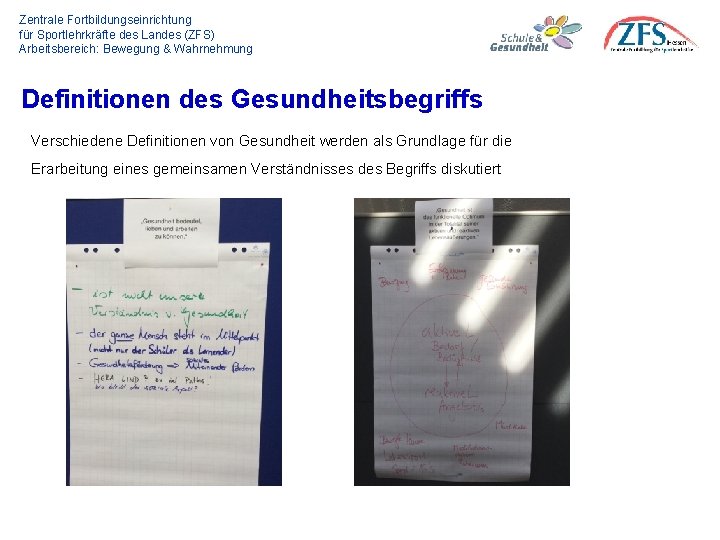 Zentrale Fortbildungseinrichtung für Sportlehrkräfte des Landes (ZFS) Arbeitsbereich: Bewegung & Wahrnehmung Definitionen des Gesundheitsbegriffs