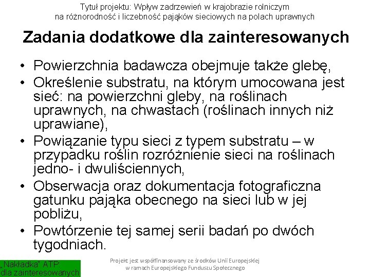 Tytuł projektu: Wpływ zadrzewień w krajobrazie rolniczym na różnorodność i liczebność pająków sieciowych na