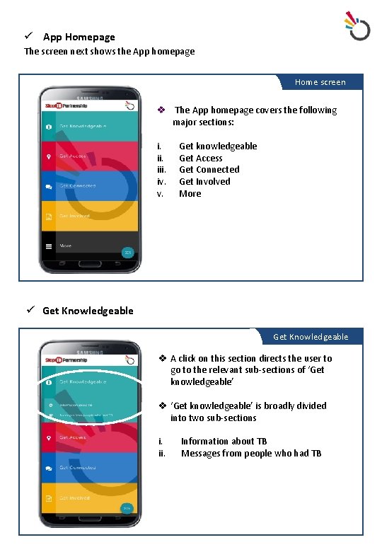 ü App Homepage The screen next shows the App homepage Home screen Client Profile