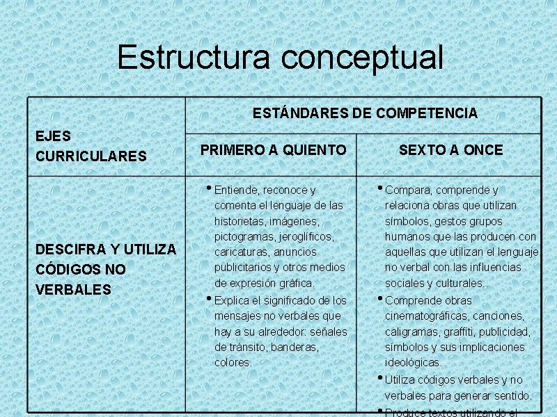 Estructura conceptual ESTÁNDARES DE COMPETENCIA EJES CURRICULARES PRIMERO A QUIENTO • Entiende, reconoce y