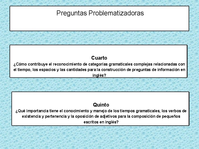 Preguntas Problematizadoras Cuarto ¿Cómo contribuye el reconocimiento de categorías gramaticales complejas relacionadas con el