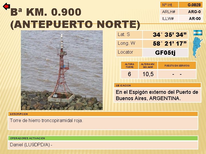 Bª KM. 0. 900 (ANTEPUERTO NORTE) Nº Int. G. 0828 ARLH# ARG-0 ILLW# AR-00